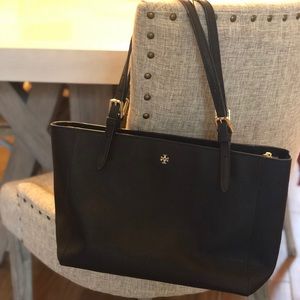 Tory Burch tote in black leather canvas